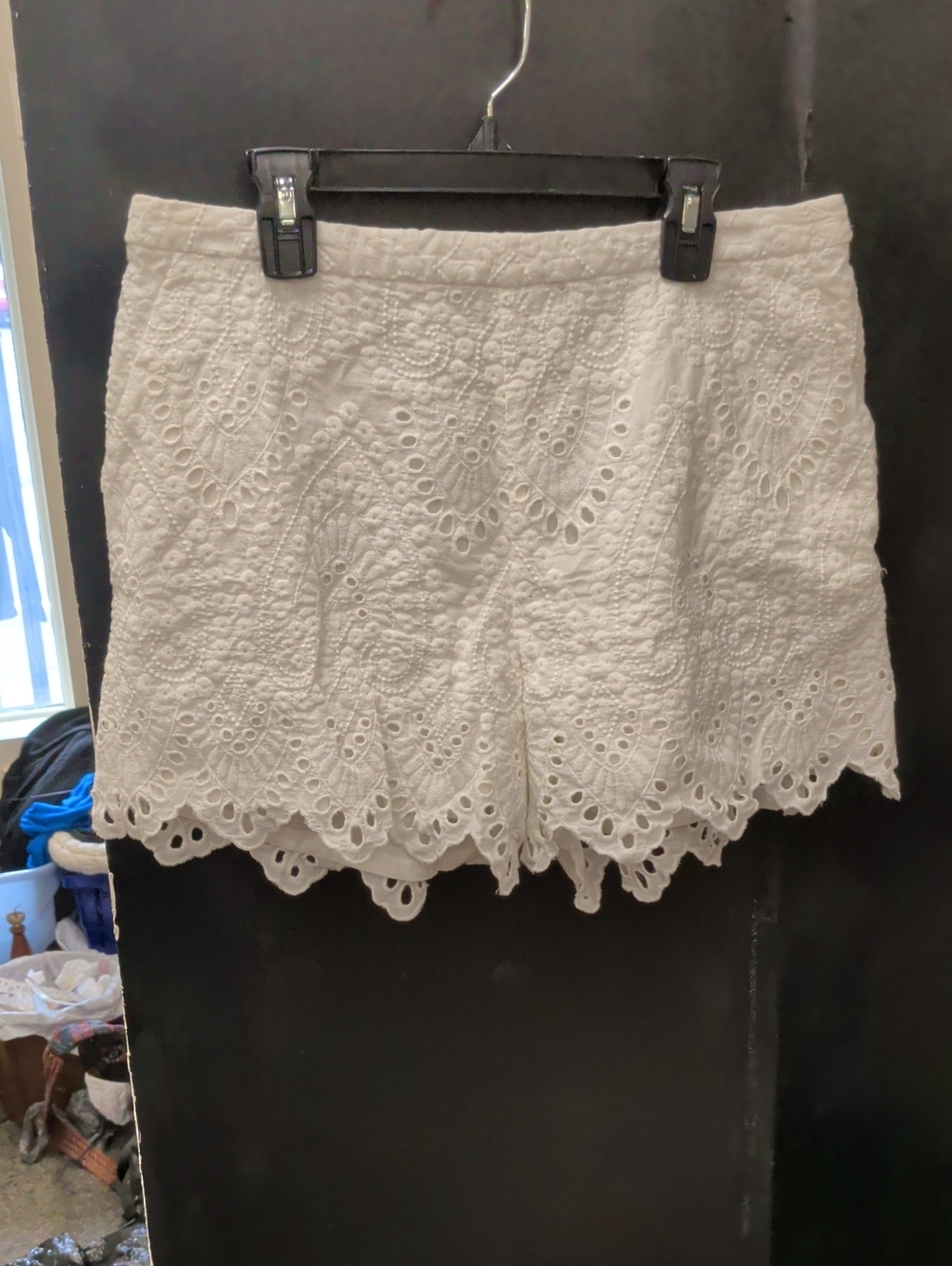 Trina Turk White Eyelet Scalloped-Hem High Waist Shorts